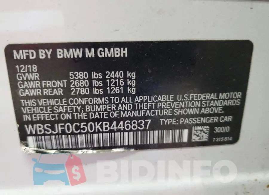 WBSJF0C50KB446837 Photo# 12