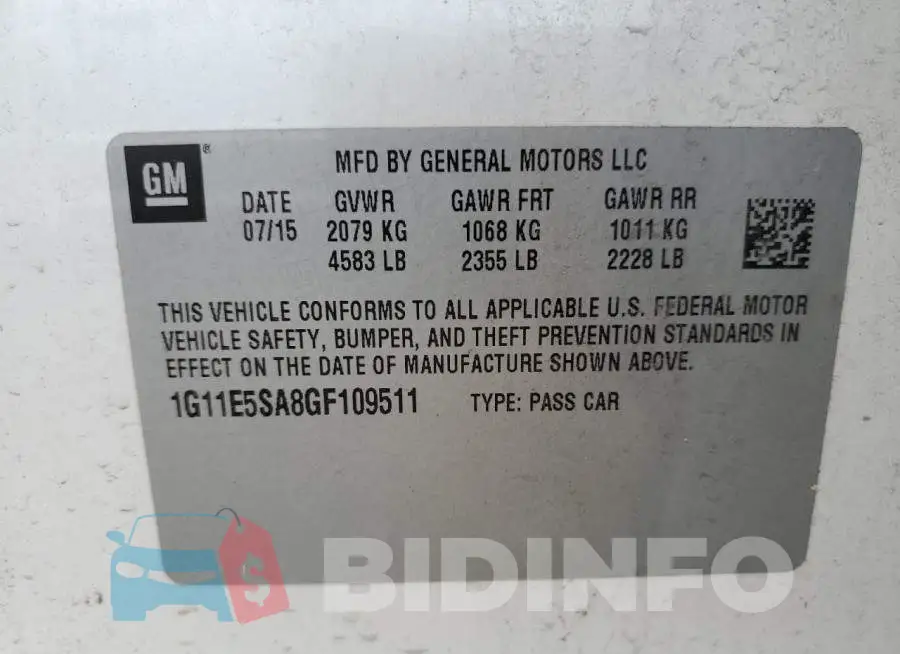 1G11E5SA8GF109511 Photo# 13