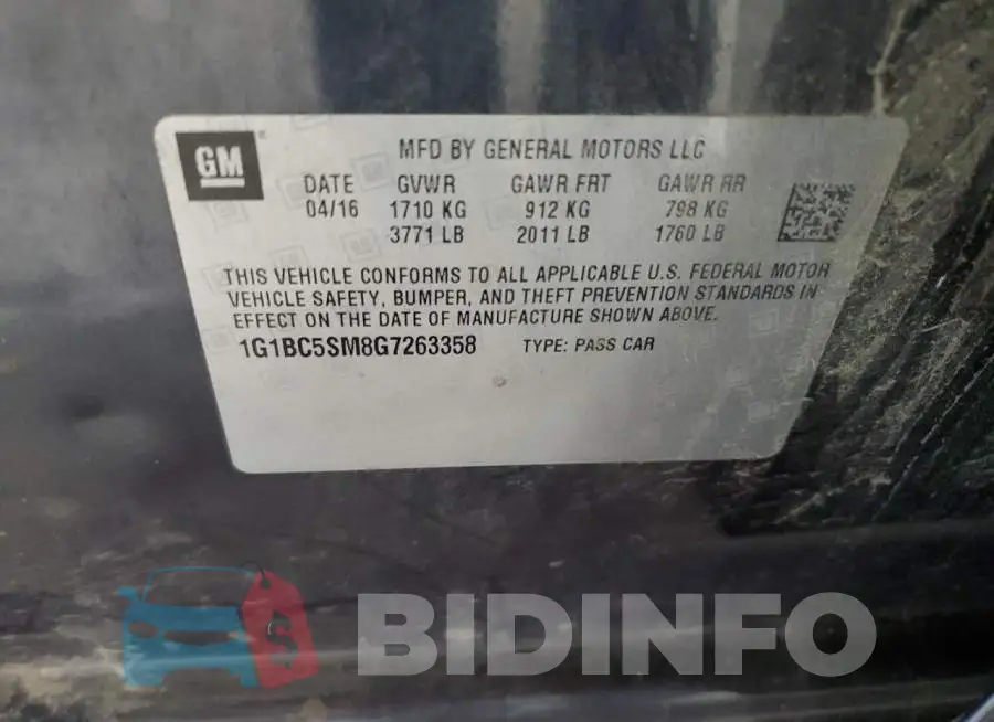 1G1BC5SM8G7263358 Photo# 12