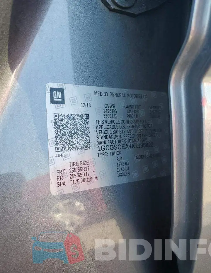 1GCGSCEA4K1195822 Photo# 13