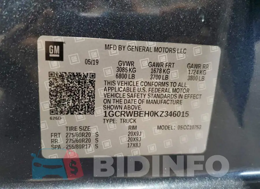 1GCRWBEH0KZ346015 Photo# 12