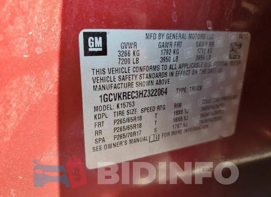 1GCVKREC3HZ322064 Photo# 12