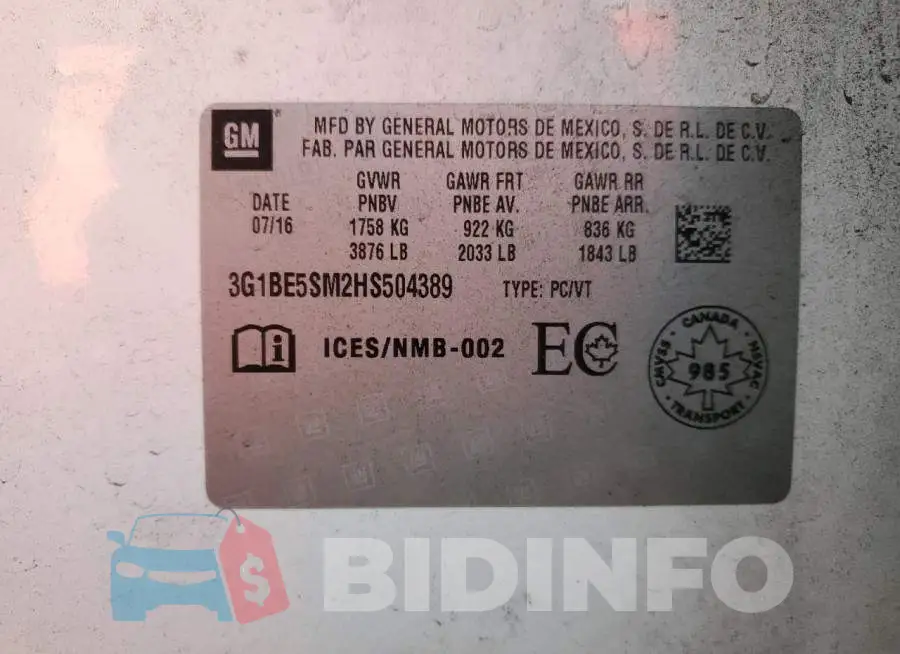 3G1BE5SM2HS504389 Photo# 13