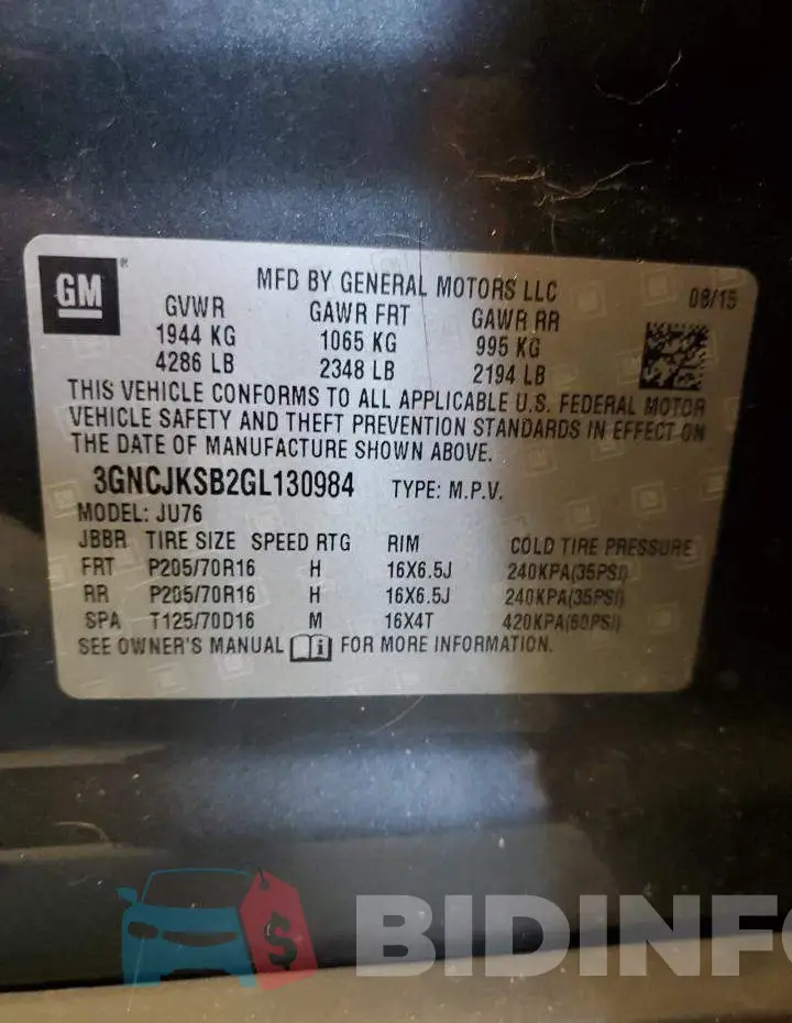 3GNCJKSB2GL130984 Photo# 13