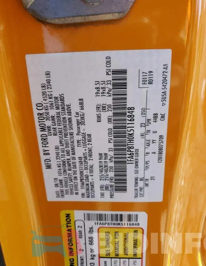 1FA6P8TH0K5116848 Photo# 12