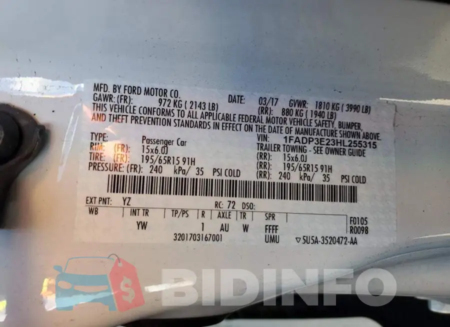 1FADP3E23HL255315 Photo# 12