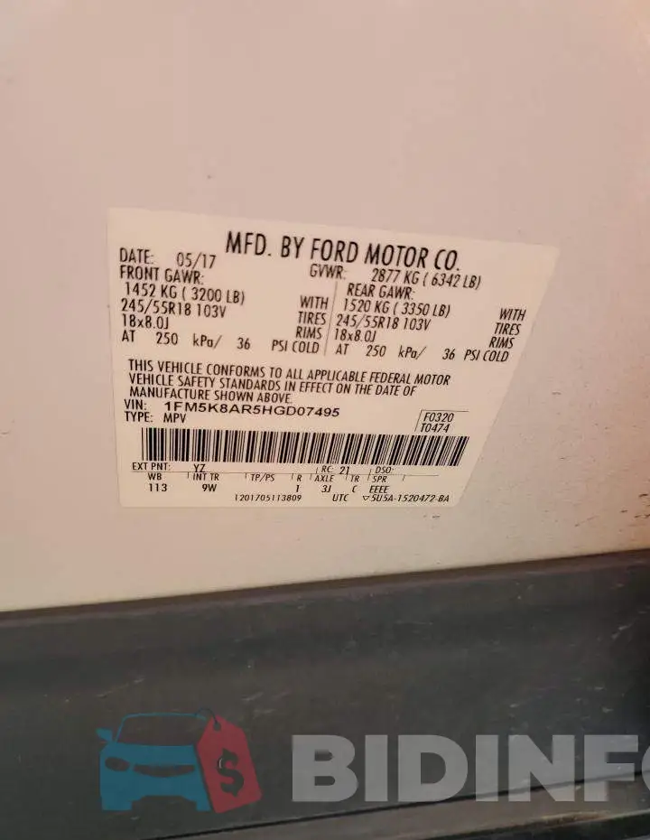 1FM5K8AR5HGD07495 Photo# 14