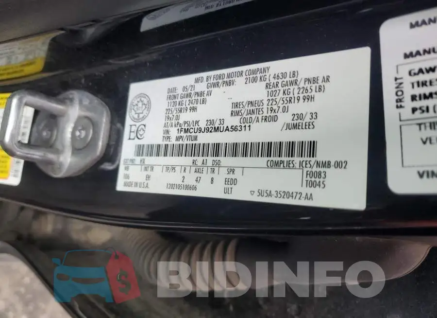 1FMCU9J92MUA56311 Photo# 13