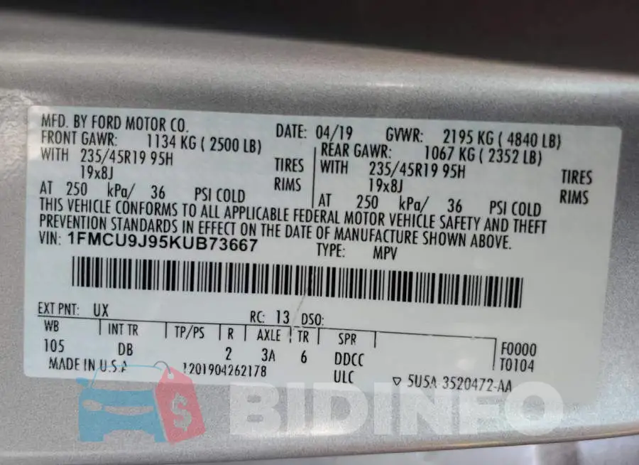 1FMCU9J95KUB73667 Photo# 13