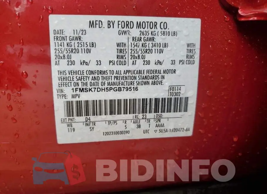 1FMSK7DH5PGB79516 Photo# 12