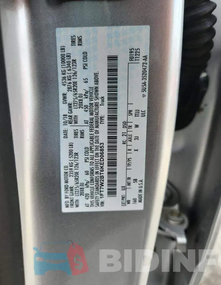 1FT7W2BT6KED06853 Photo# 13
