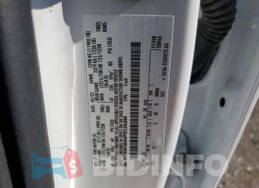 1FT8W3BN0PEC06296 Photo# 12