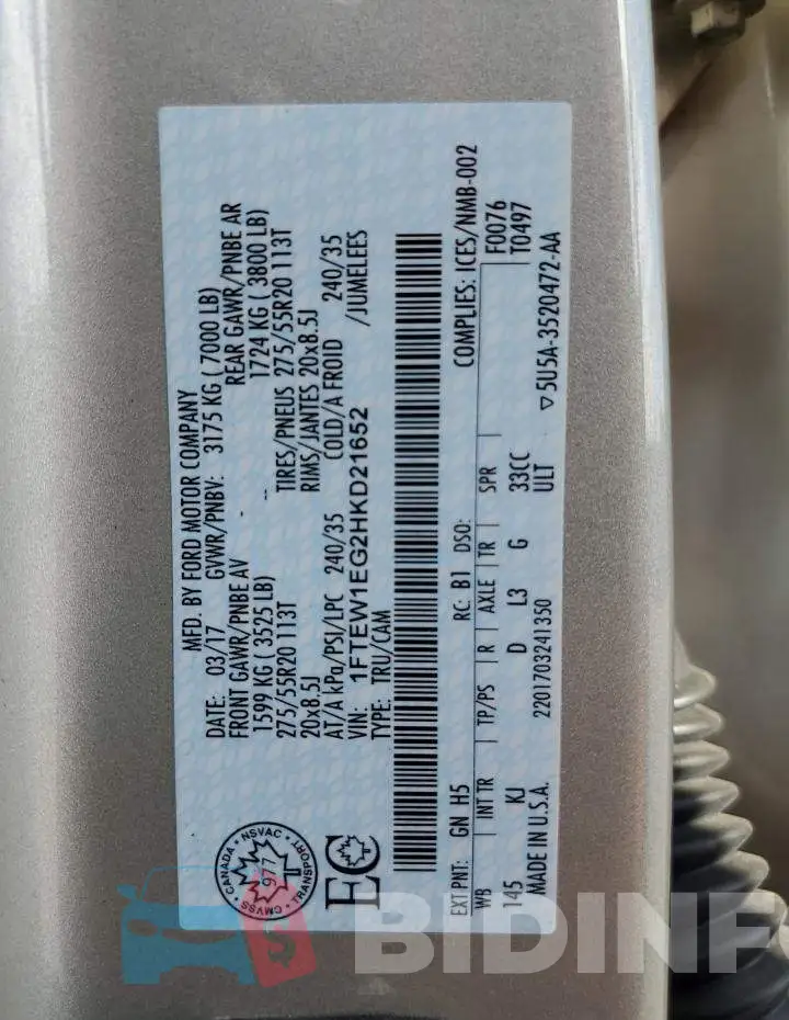 1FTEW1EG2HKD21652 Photo# 12