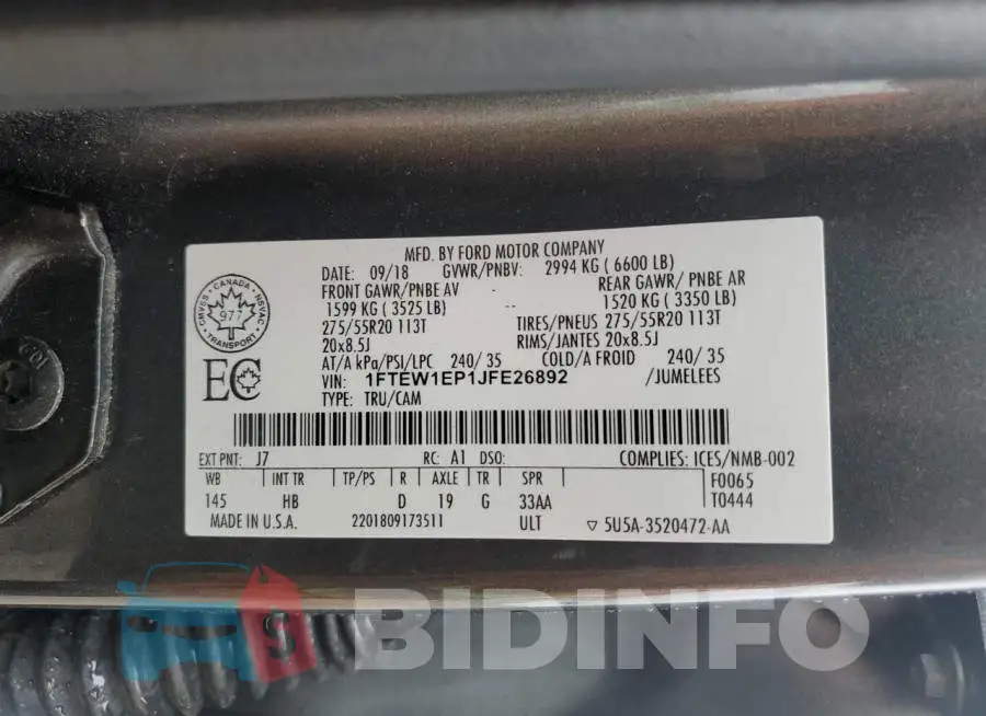 1FTEW1EP1JFE26892 Photo# 12