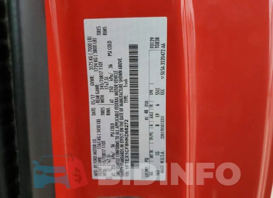 1FTEX1CF8HKD68272 Photo# 12
