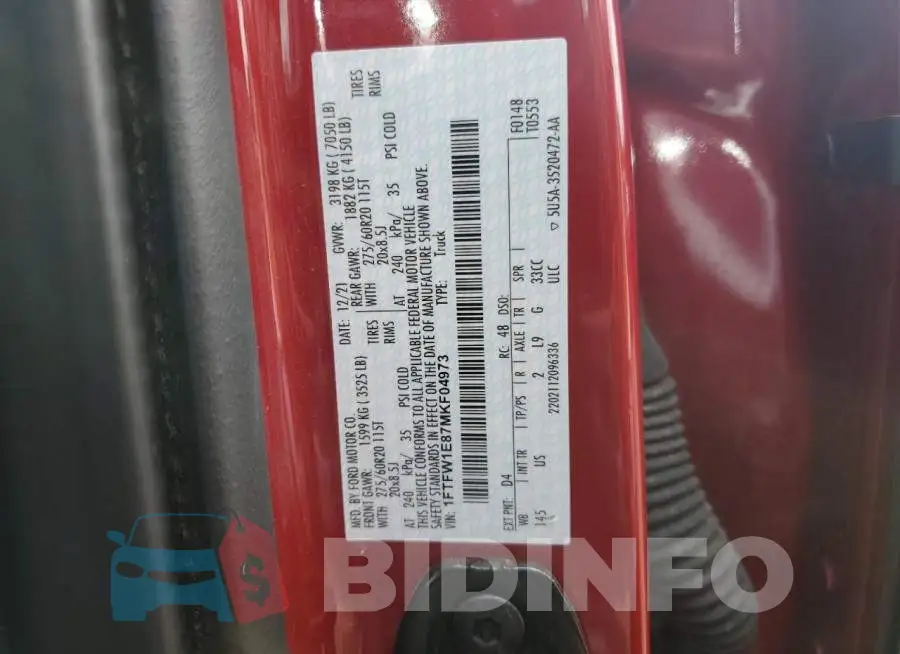 1FTFW1E87MKF04973 Photo# 13