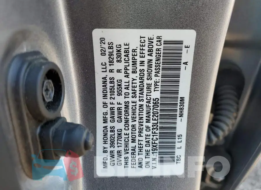 19XFC1F33LE207065 Photo# 12