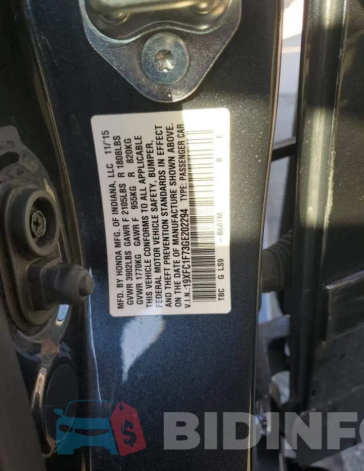19XFC1F73GE202294 Photo# 12