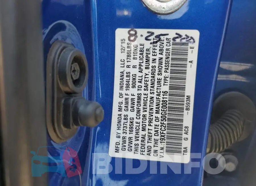 19XFC2F50GE008116 Photo# 12