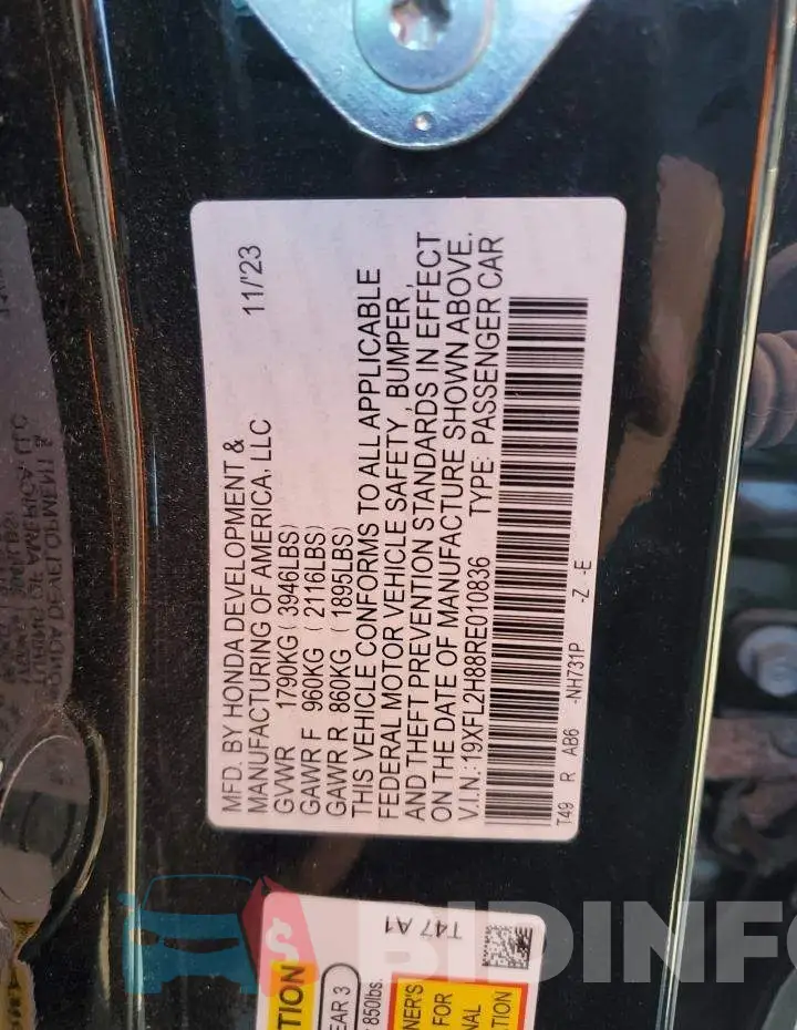 19XFL2H88RE010836 Photo# 12