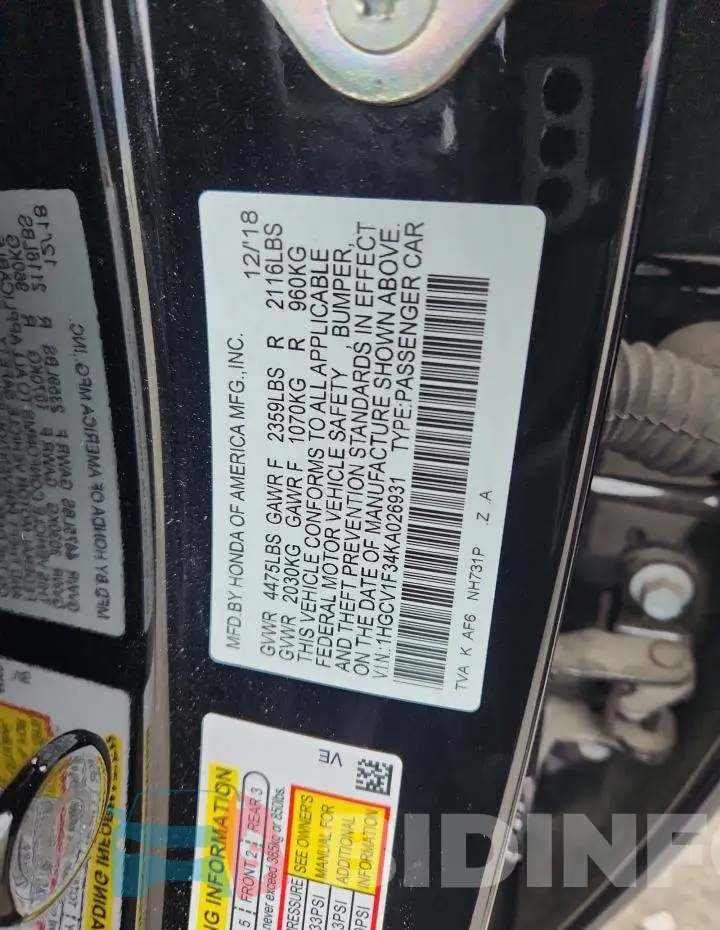 1HGCV1F34KA026931 Photo# 12