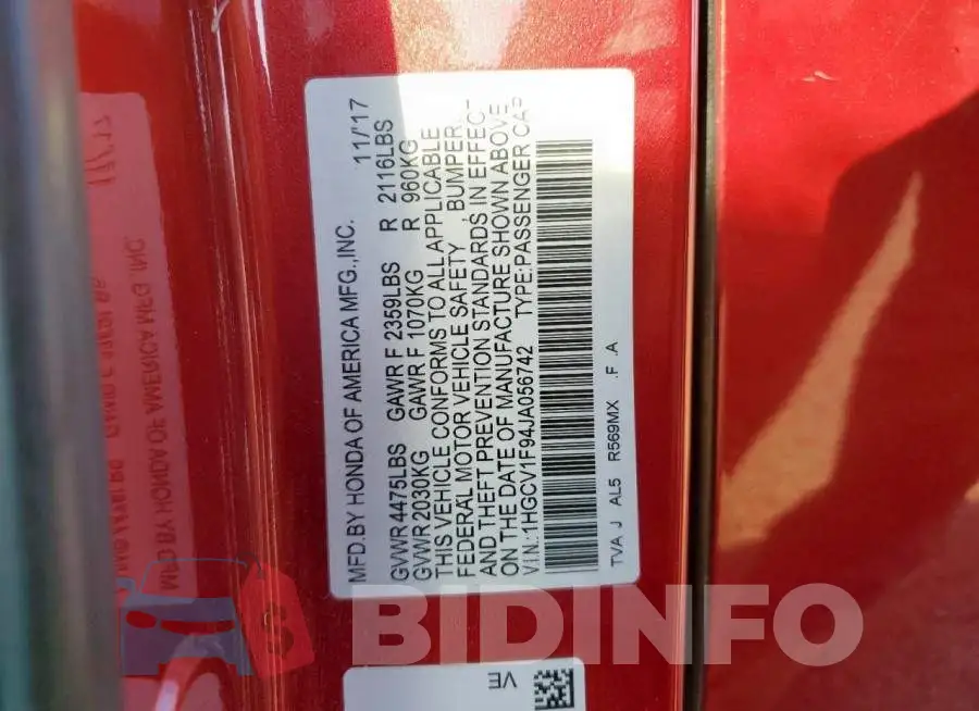 1HGCV1F94JA056742 Photo# 13