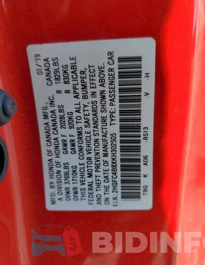 2HGCF5B9XKH302505 Photo# 12
