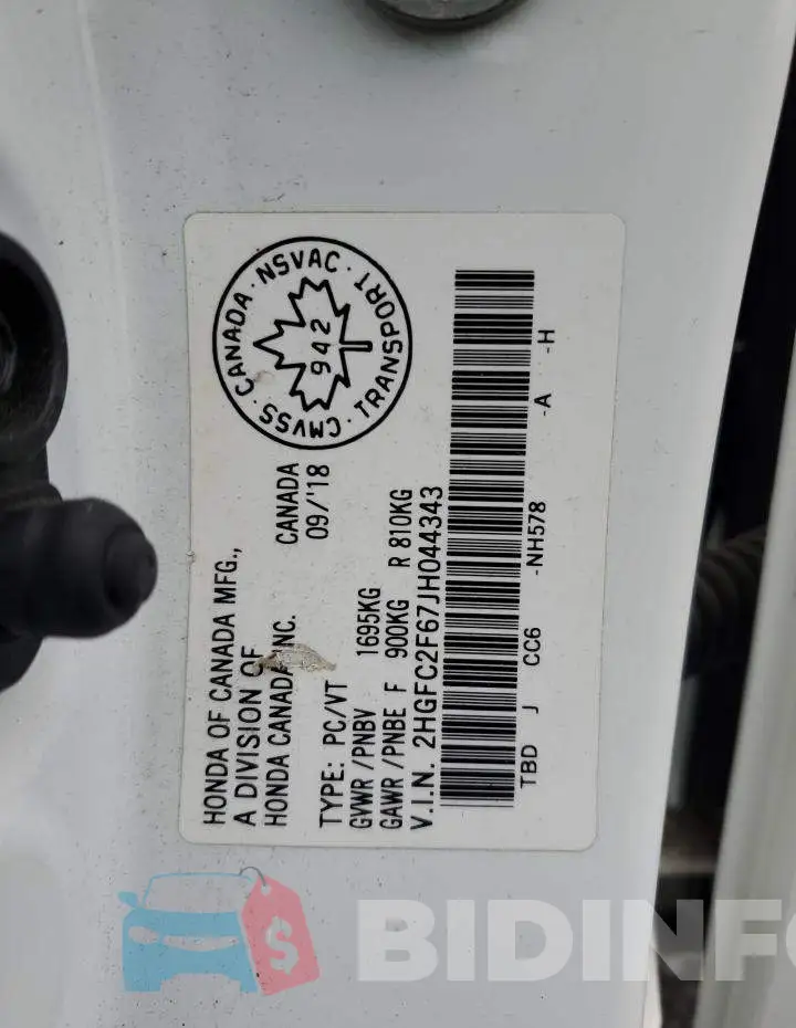 2HGFC2F67JH044343 Photo# 12