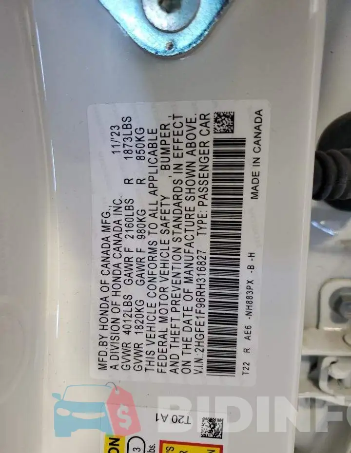 2HGFE1F96RH316827 Photo# 12
