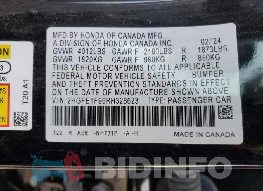 2HGFE1F96RH328623 Photo# 13
