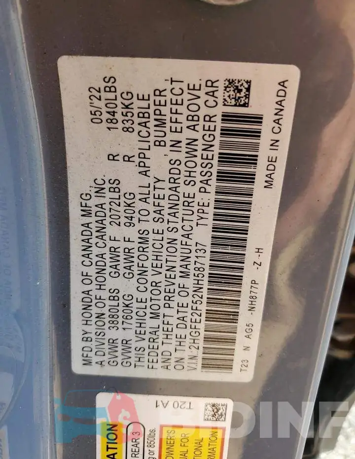 2HGFE2F52NH587137 Photo# 12