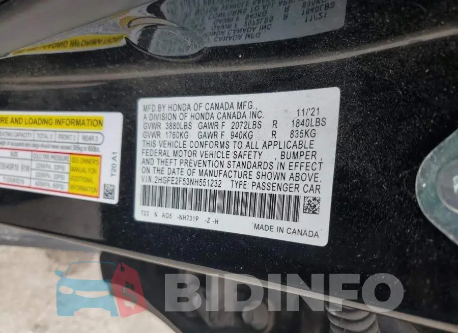 2HGFE2F53NH551232 Photo# 12