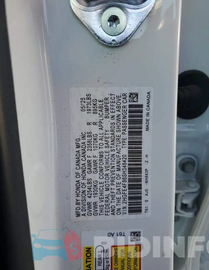 2HGFE4F86SH348420 Photo# 12