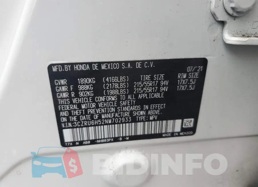 3CZRU6H52NM702933 Photo# 13