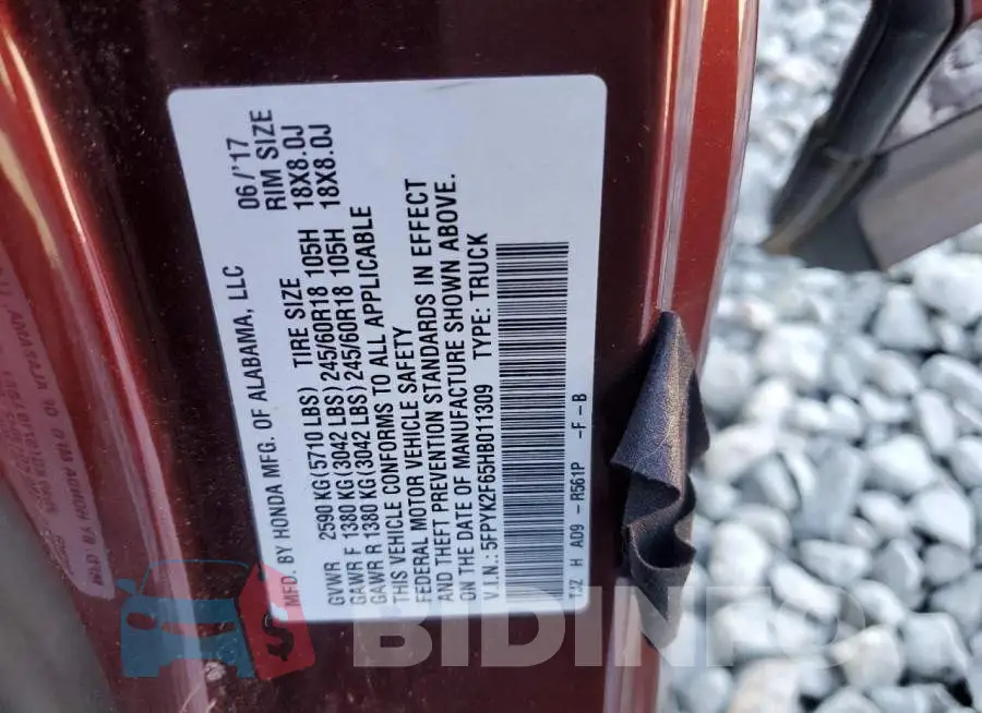 5FPYK2F65HB011309 Photo# 12