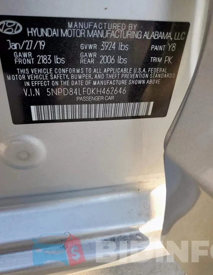 5NPD84LF0KH462646 Photo# 12