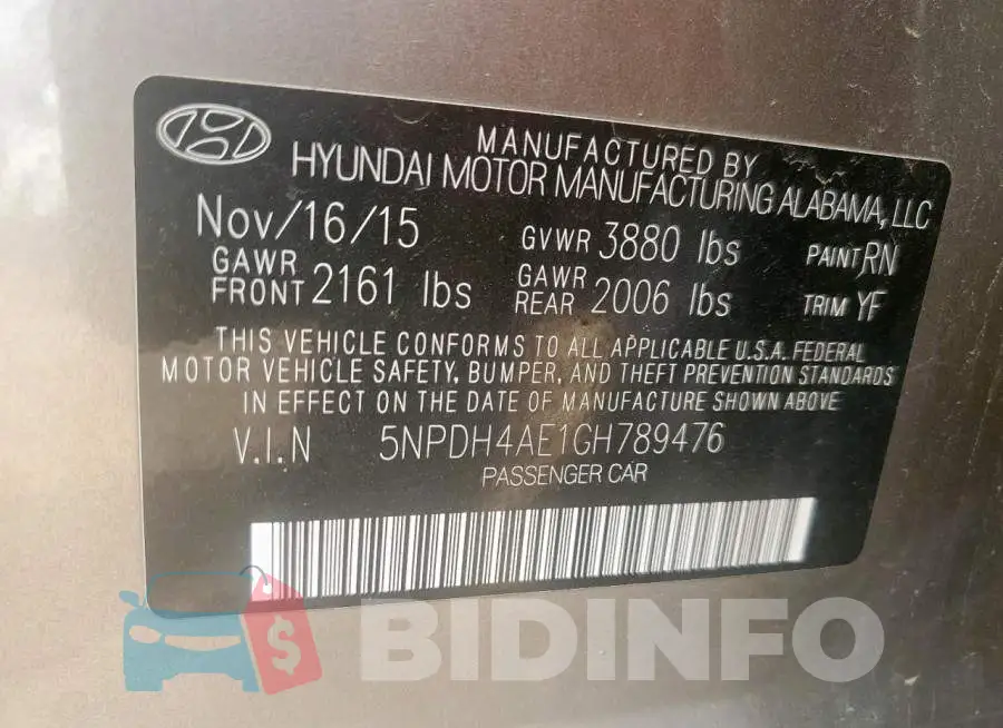5NPDH4AE1GH789476 Photo# 12