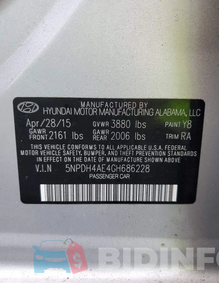 5NPDH4AE4GH686228 Photo# 12