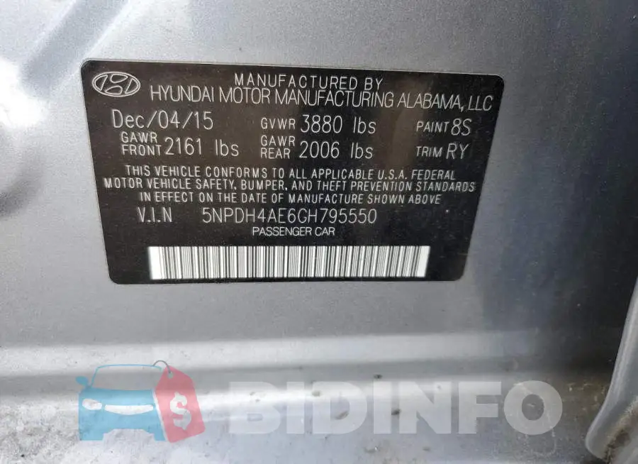 5NPDH4AE6GH795550 Photo# 12