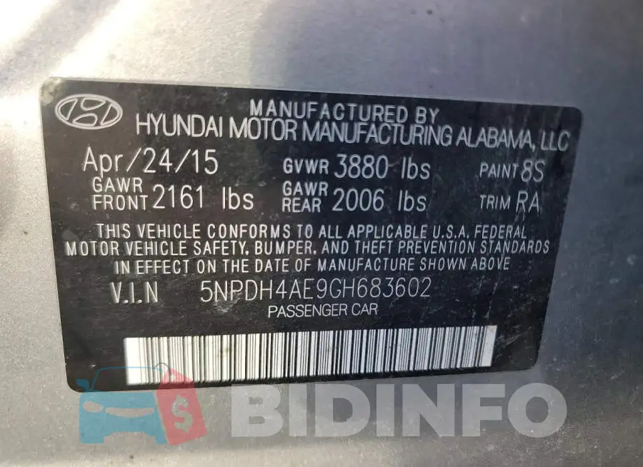 5NPDH4AE9GH683602 Photo# 12