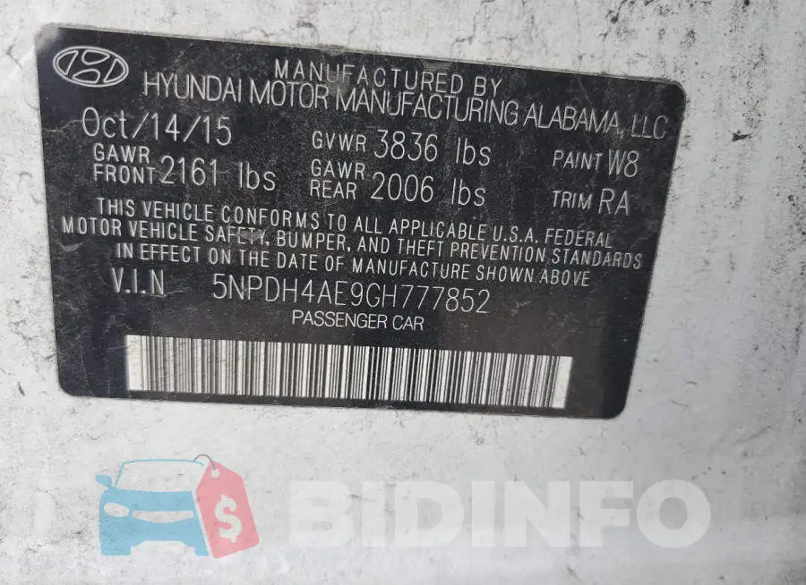 5NPDH4AE9GH777852 Photo# 12