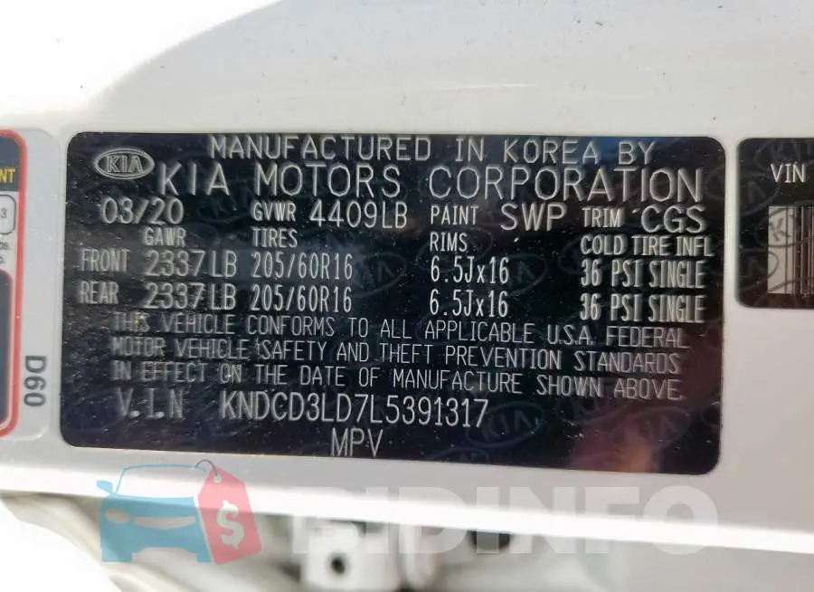 KNDCD3LD7L5391317 Photo# 14