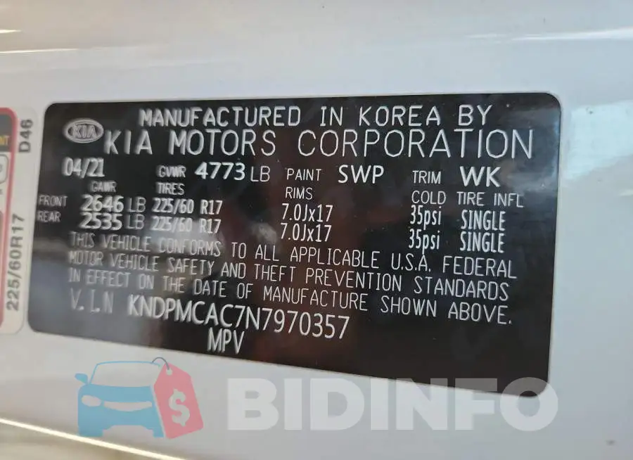 KNDPMCAC7N7970357 Photo# 13