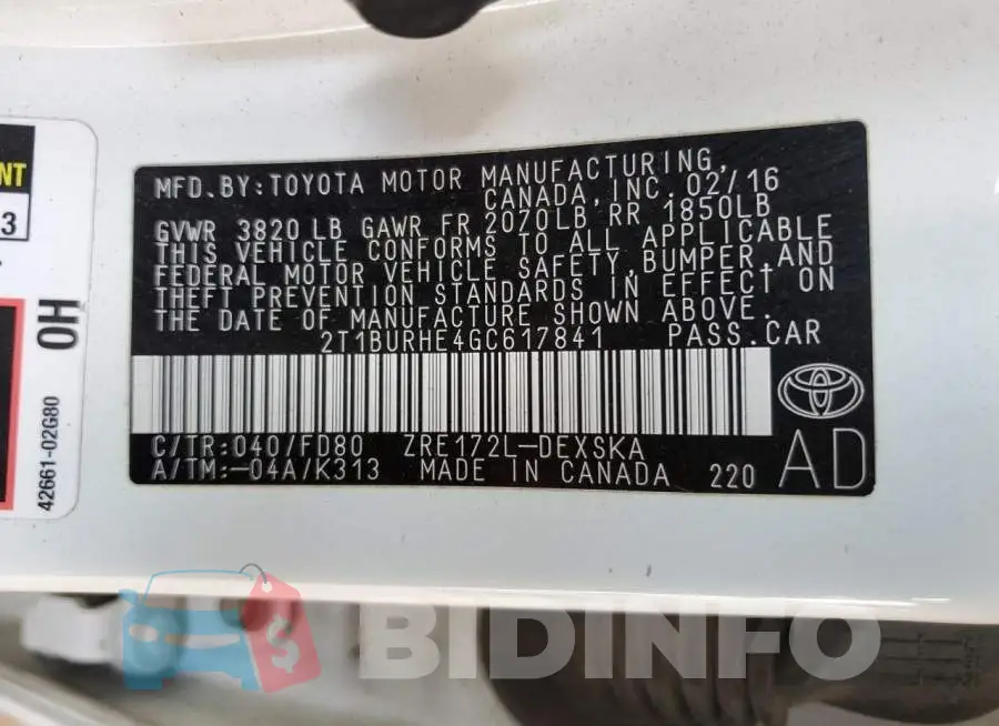 2T1BURHE4GC617841 Photo# 12