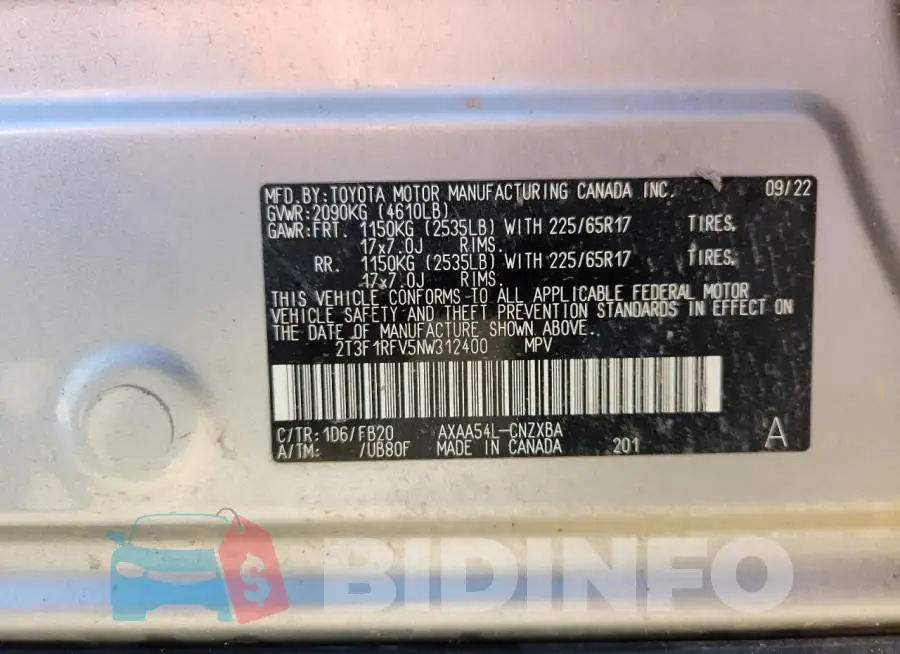 2T3F1RFV5NW312400 Photo# 13