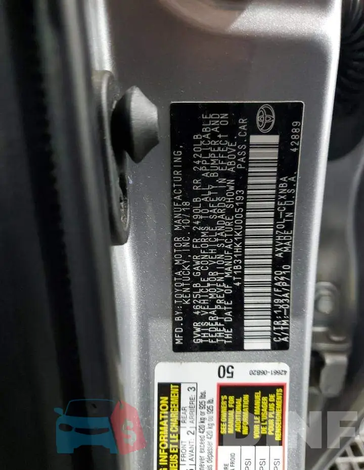 4T1B31HK1KU005193 Photo# 12