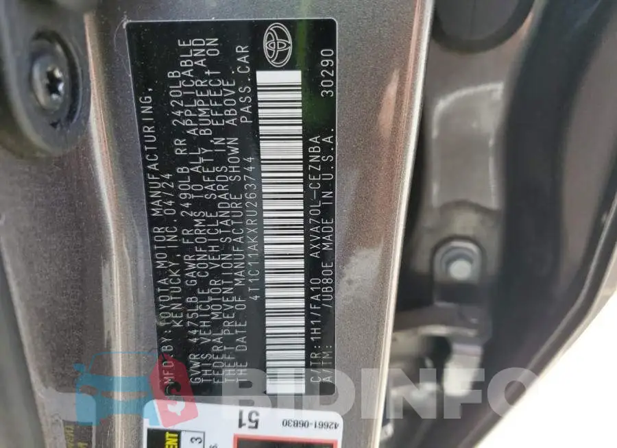 4T1C11AKXRU263744 Photo# 13