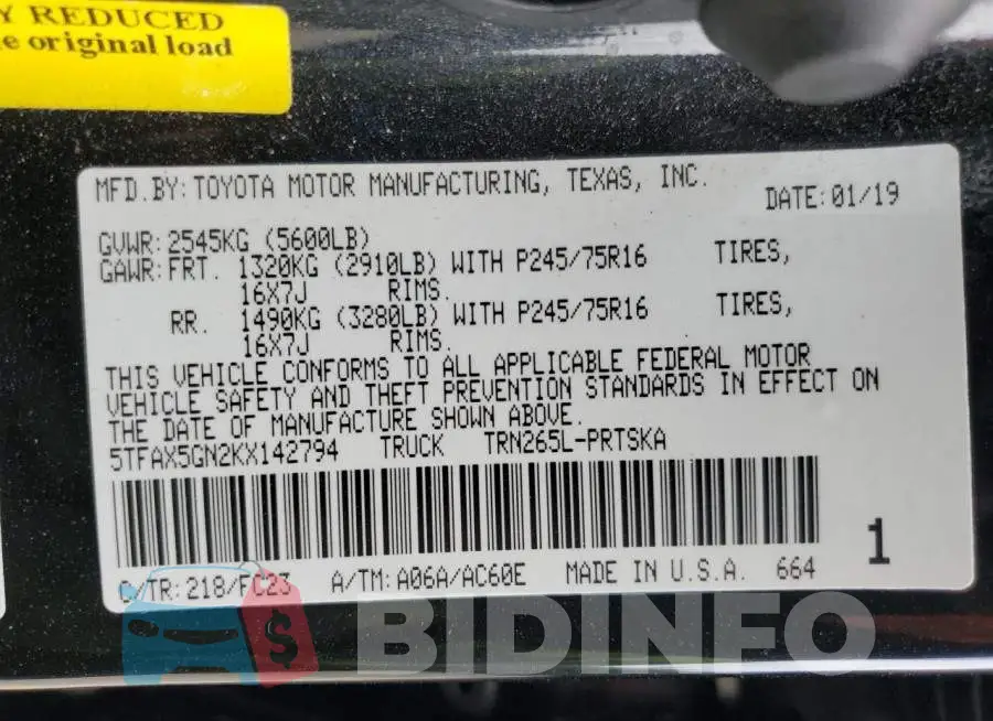 5TFAX5GN2KX142794 Photo# 12