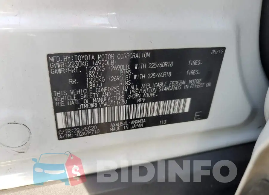 JTMEWRFV5KD511680 Photo# 14