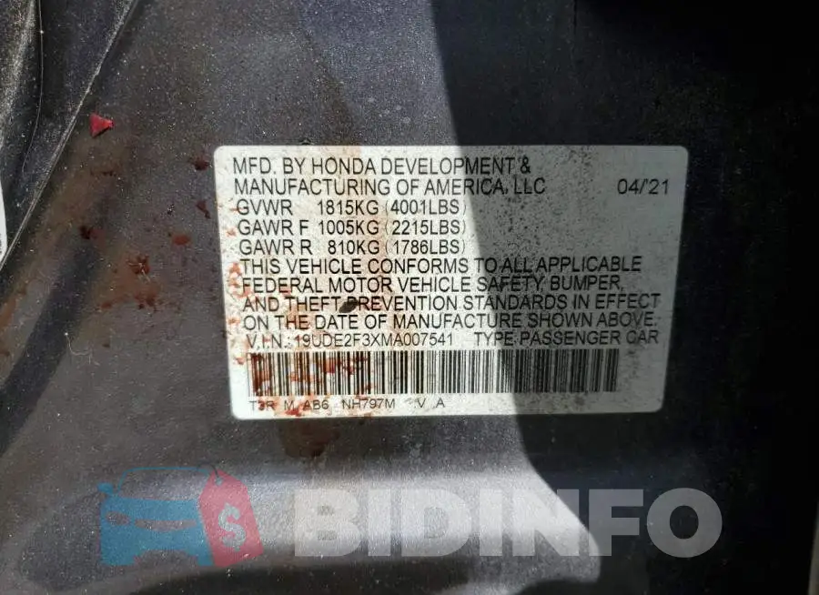 19UDE2F3XMA007541 Photo# 12